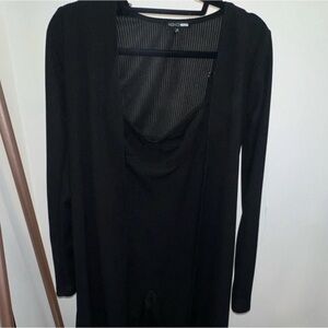 Fashion Nova Black Ribbed Long Sleeve Jumpsuit with Drape Neck